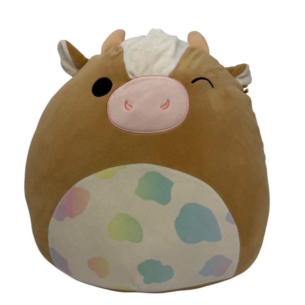 Squishmallows Grizman the Cow 12 Inch Tan Brown Rainbow Spotted Belly Plush Toy